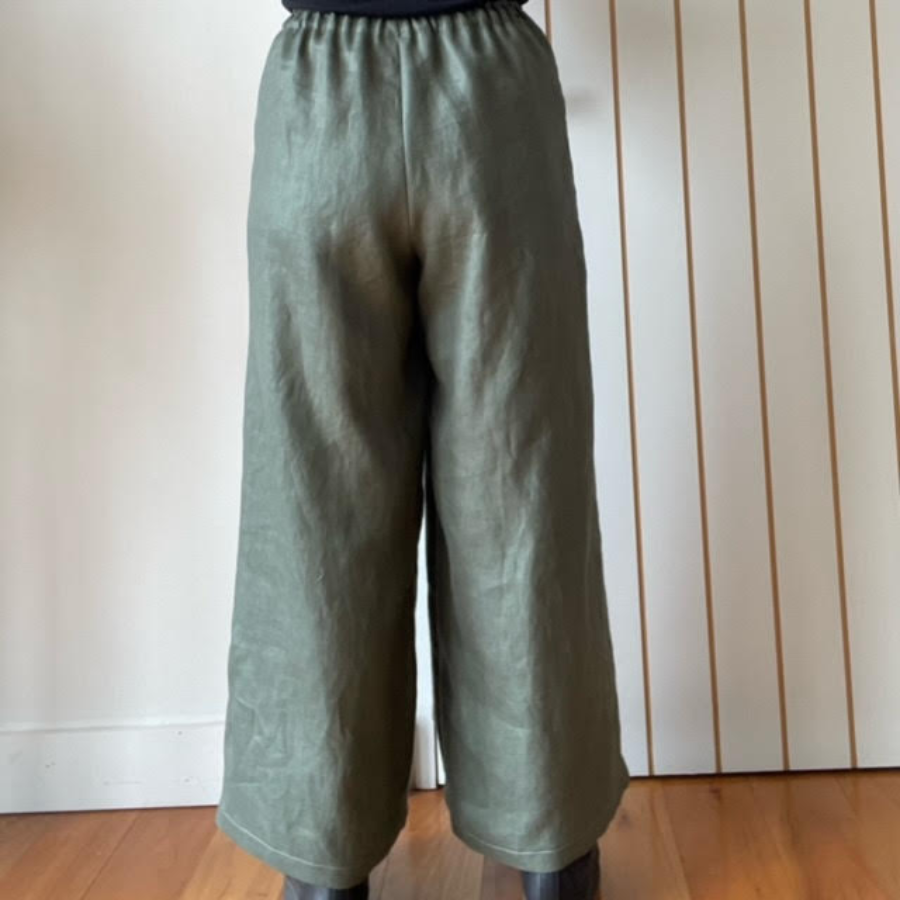 Khaki Linen Top Stitch Pants