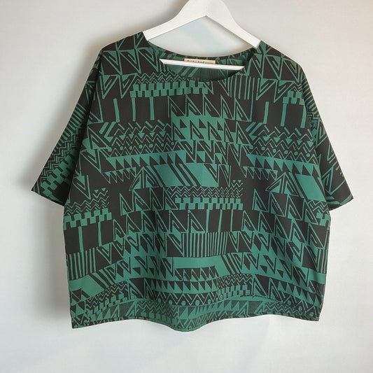 Nara Top - Petrol & Black Japanese Cotton